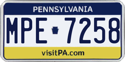 PA license plate MPE7258