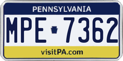 PA license plate MPE7362