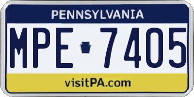 PA license plate MPE7405