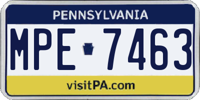 PA license plate MPE7463