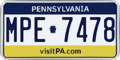 PA license plate MPE7478