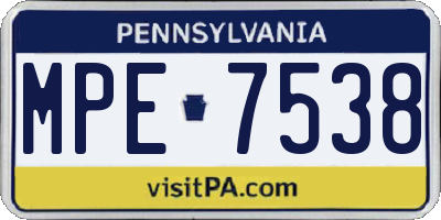 PA license plate MPE7538