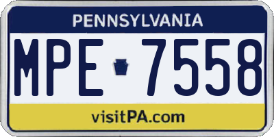 PA license plate MPE7558