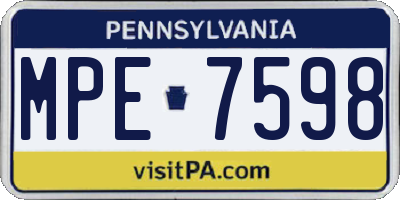 PA license plate MPE7598
