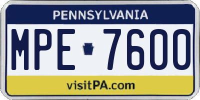 PA license plate MPE7600
