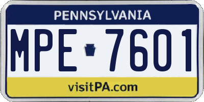 PA license plate MPE7601
