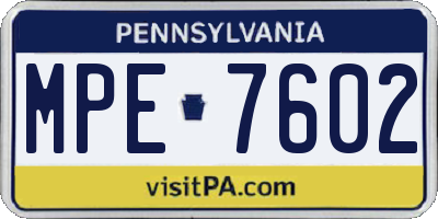 PA license plate MPE7602