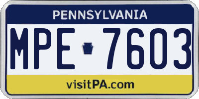 PA license plate MPE7603