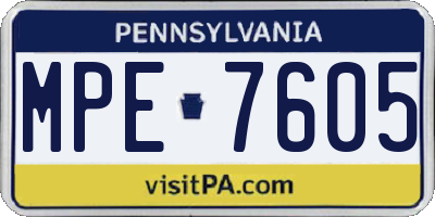 PA license plate MPE7605