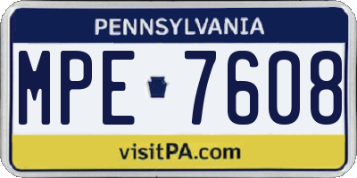 PA license plate MPE7608