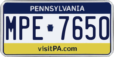 PA license plate MPE7650