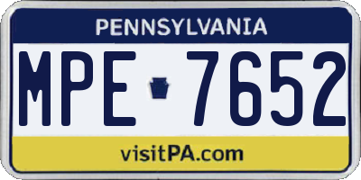 PA license plate MPE7652