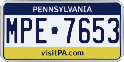 PA license plate MPE7653