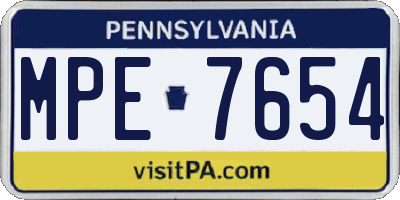 PA license plate MPE7654
