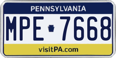 PA license plate MPE7668