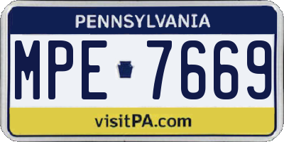 PA license plate MPE7669