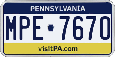 PA license plate MPE7670