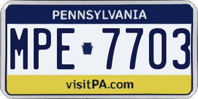PA license plate MPE7703