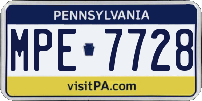 PA license plate MPE7728
