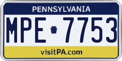 PA license plate MPE7753