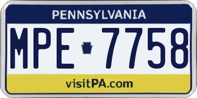 PA license plate MPE7758