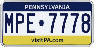 PA license plate MPE7778