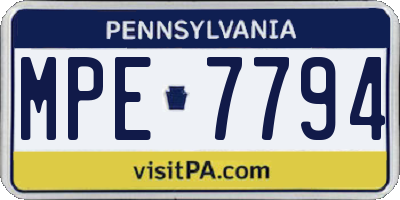 PA license plate MPE7794