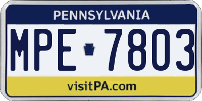 PA license plate MPE7803