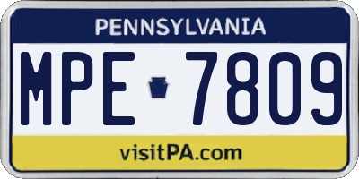 PA license plate MPE7809