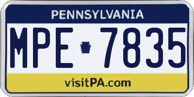 PA license plate MPE7835
