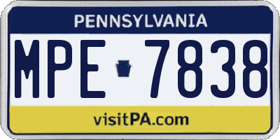 PA license plate MPE7838
