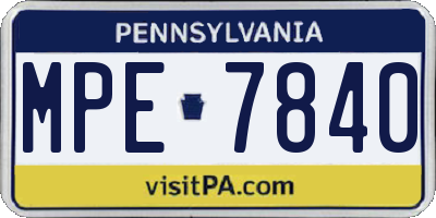 PA license plate MPE7840