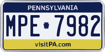 PA license plate MPE7982