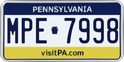 PA license plate MPE7998