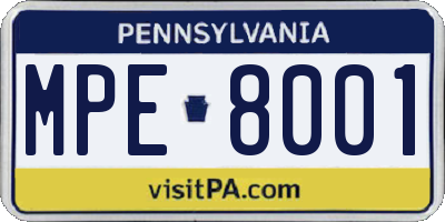 PA license plate MPE8001
