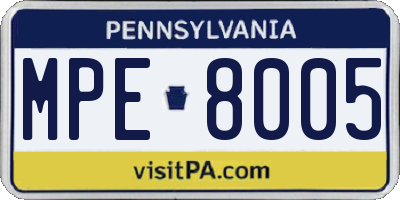 PA license plate MPE8005