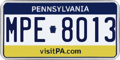 PA license plate MPE8013
