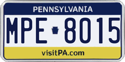 PA license plate MPE8015