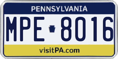 PA license plate MPE8016