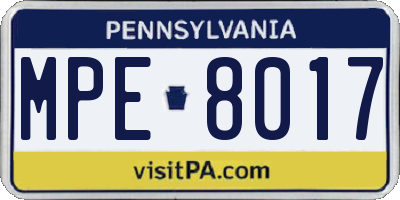 PA license plate MPE8017