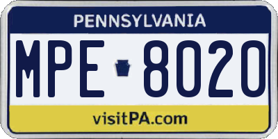 PA license plate MPE8020