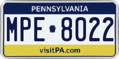 PA license plate MPE8022