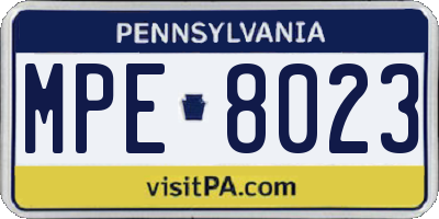 PA license plate MPE8023