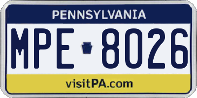 PA license plate MPE8026