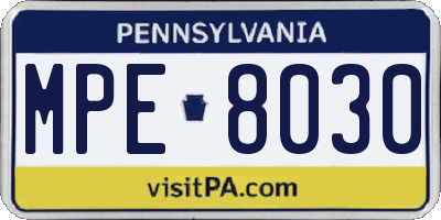 PA license plate MPE8030