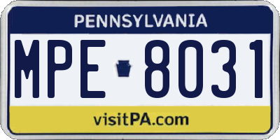 PA license plate MPE8031