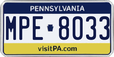 PA license plate MPE8033