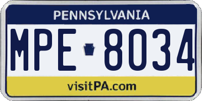 PA license plate MPE8034