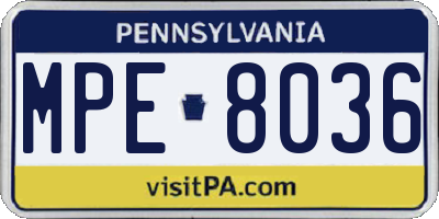 PA license plate MPE8036