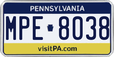 PA license plate MPE8038